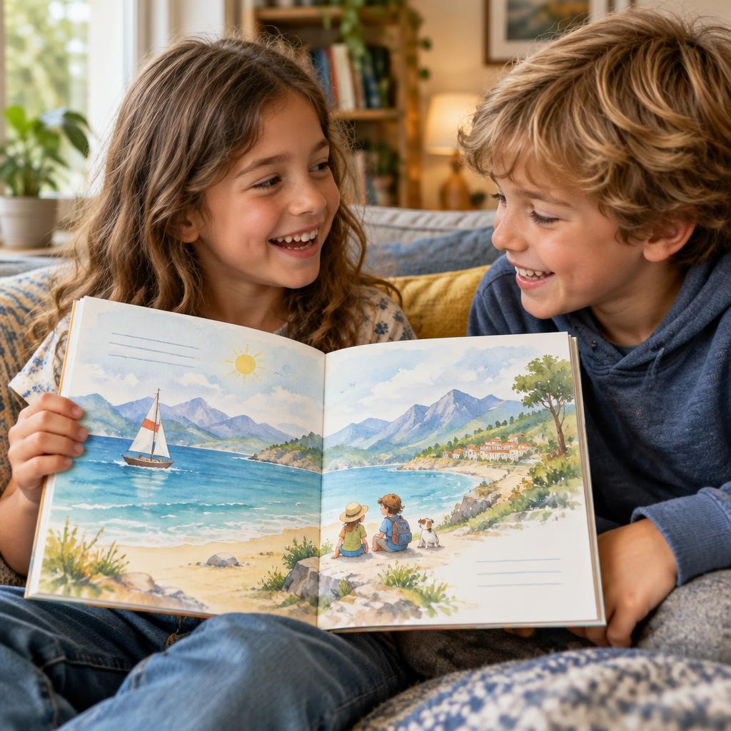 Deux enfants regardent ensemble le petit livre illustré