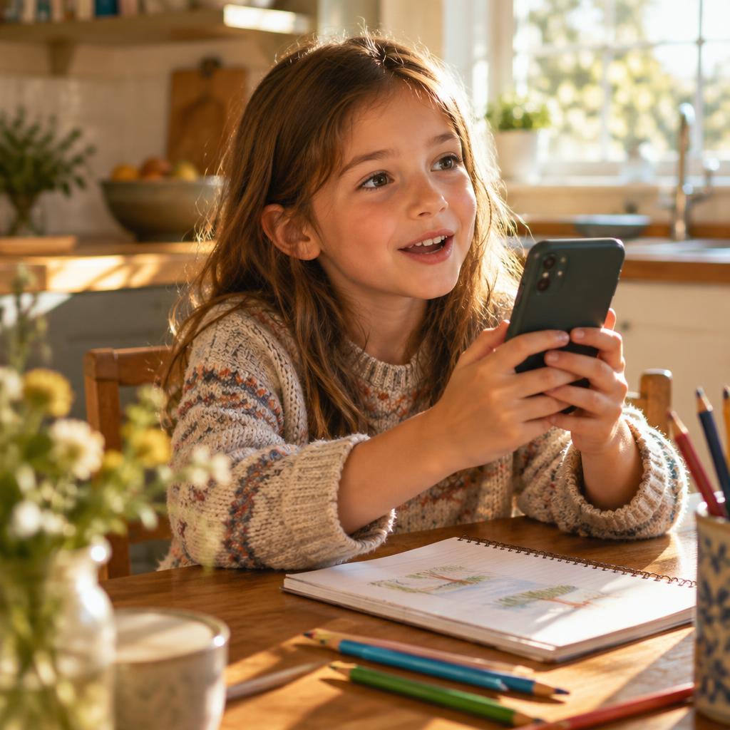 Une enfant raconte ses vacances au téléphone