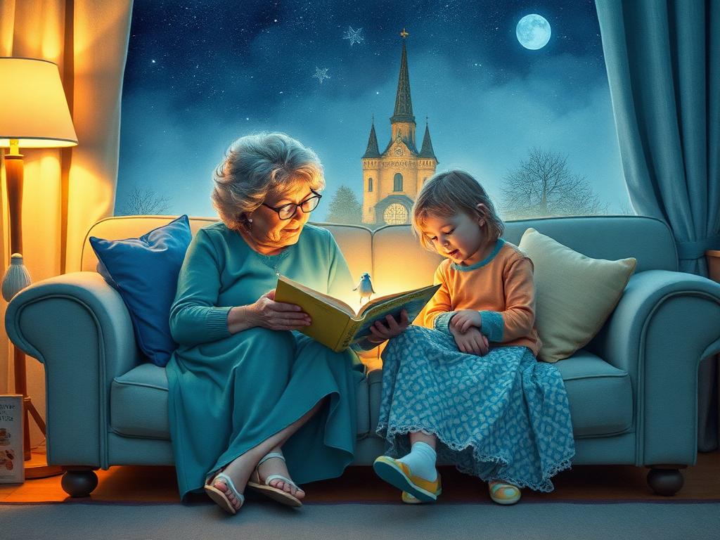 Une grand-mère lit le livre illustré à sa petite-fille
